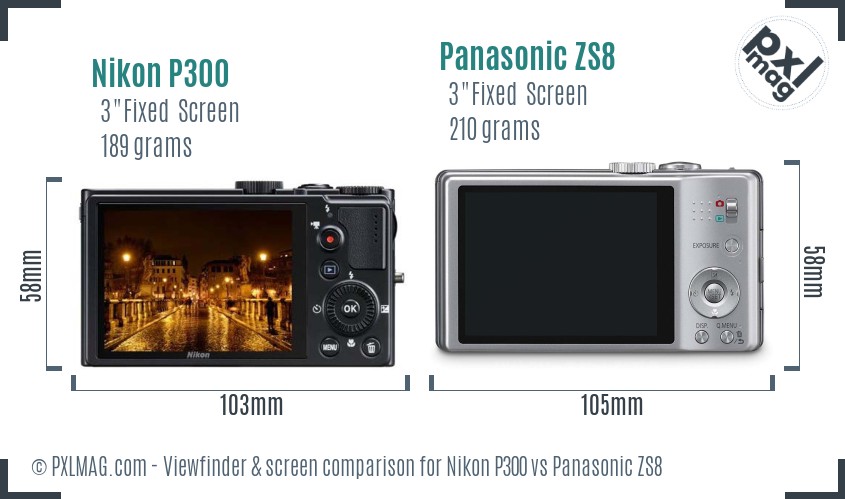 Nikon P300 vs Panasonic ZS8 Screen and Viewfinder comparison