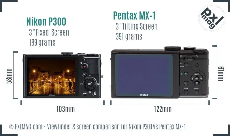 Nikon P300 vs Pentax MX-1 Screen and Viewfinder comparison