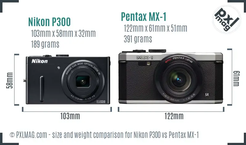 Nikon P300 vs Pentax MX-1 size comparison