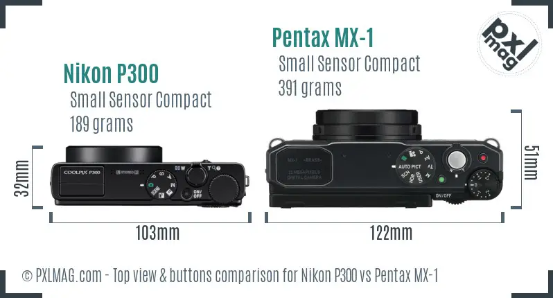 Nikon P300 vs Pentax MX-1 top view buttons comparison