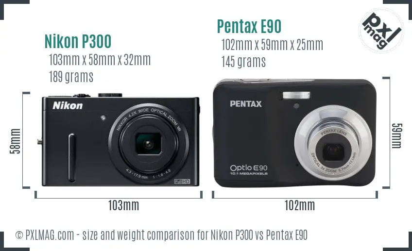 Nikon P300 vs Pentax E90 size comparison Nikon P300 vs Pentax E90 size comparison