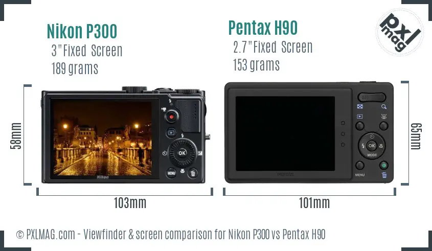 Nikon P300 vs Pentax H90 Screen and Viewfinder comparison