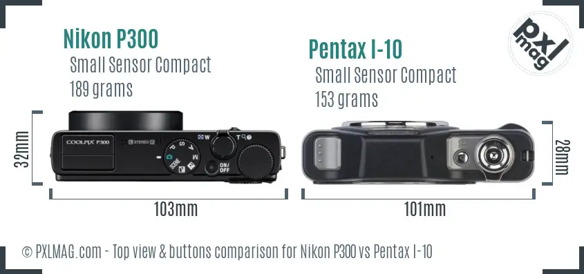 Nikon P300 vs Pentax I-10 top view buttons comparison