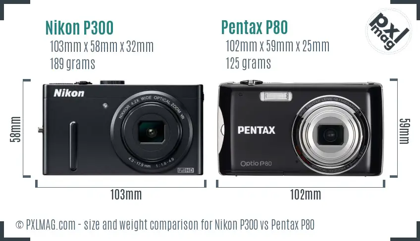 Nikon P300 vs Pentax P80 size comparison Nikon P300 vs Pentax P80 size comparison