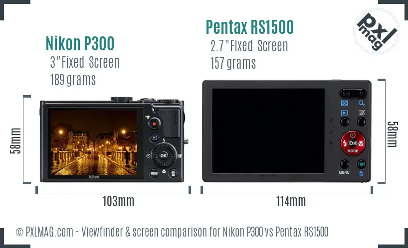 Nikon P300 vs Pentax RS1500 Screen and Viewfinder comparison