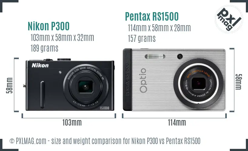 Nikon P300 vs Pentax RS1500 size comparison