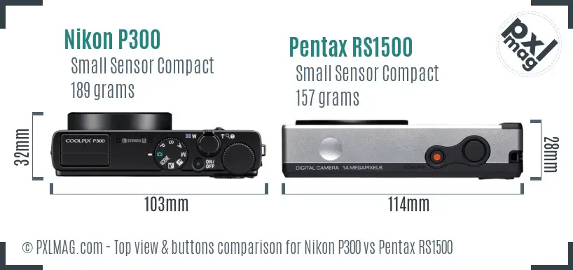 Nikon P300 vs Pentax RS1500 top view buttons comparison