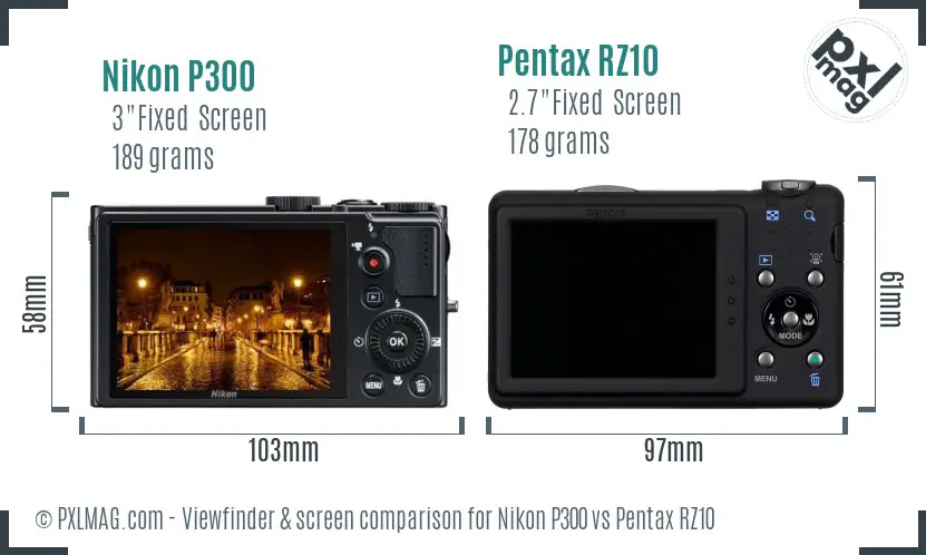 Nikon P300 vs Pentax RZ10 Screen and Viewfinder comparison