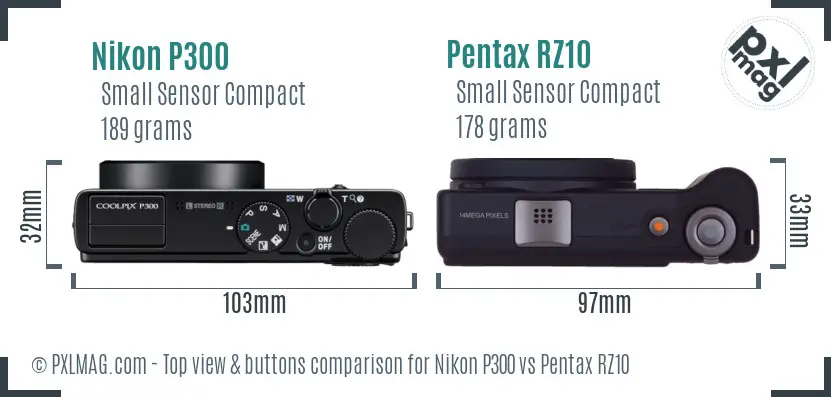 Nikon P300 vs Pentax RZ10 top view buttons comparison