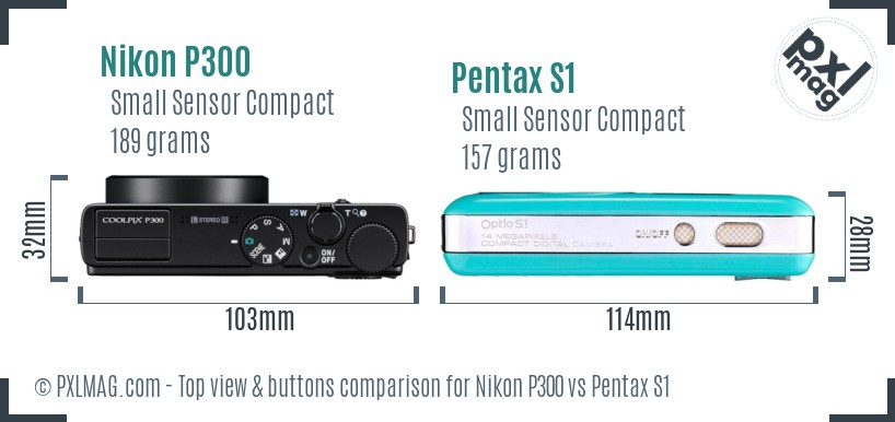 Nikon P300 vs Pentax S1 top view buttons comparison