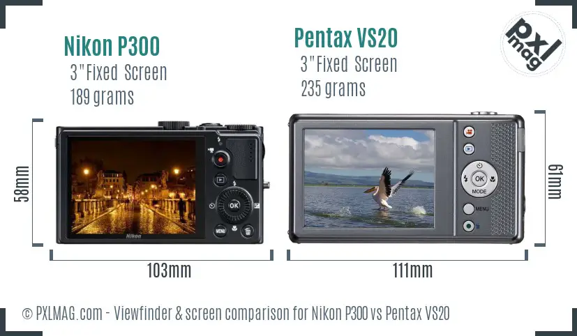 Nikon P300 vs Pentax VS20 Screen and Viewfinder comparison