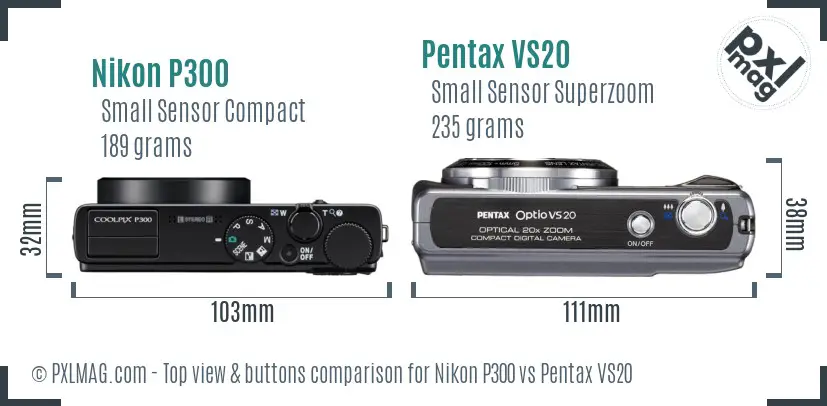 Nikon P300 vs Pentax VS20 top view buttons comparison