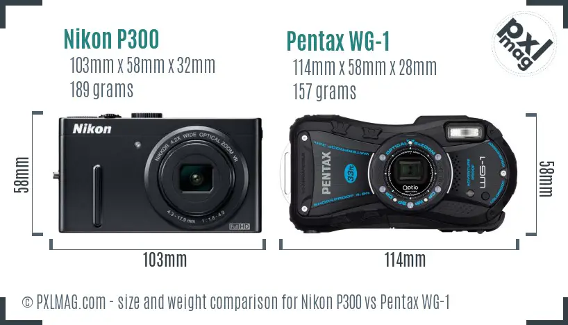 Nikon P300 vs Pentax WG-1 size comparison