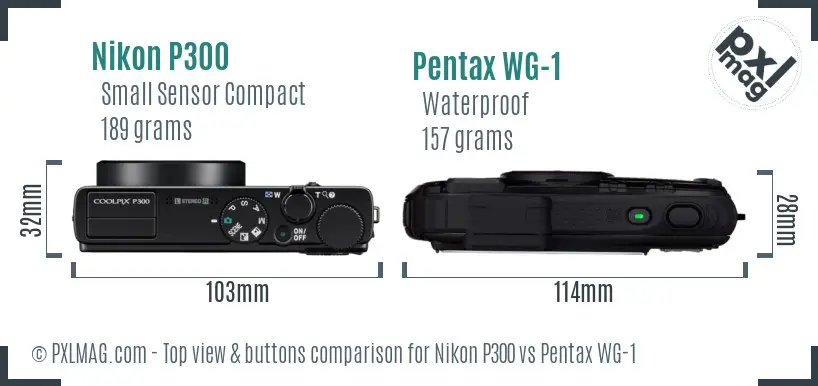 Nikon P300 vs Pentax WG-1 top view buttons comparison