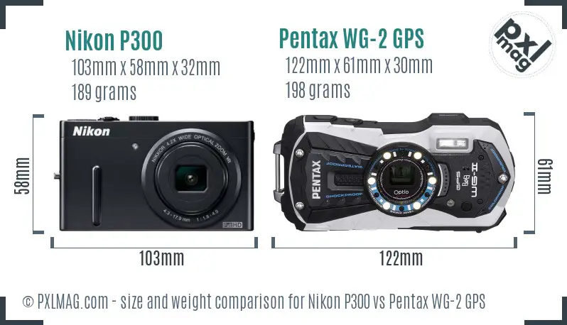 Nikon P300 vs Pentax WG-2 GPS size comparison