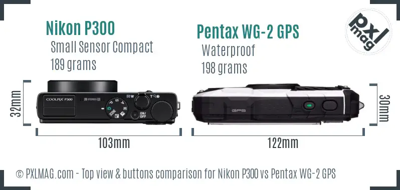 Nikon P300 vs Pentax WG-2 GPS top view buttons comparison
