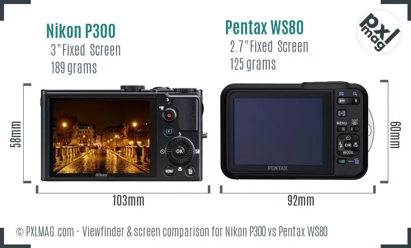 Nikon P300 vs Pentax WS80 Screen and Viewfinder comparison