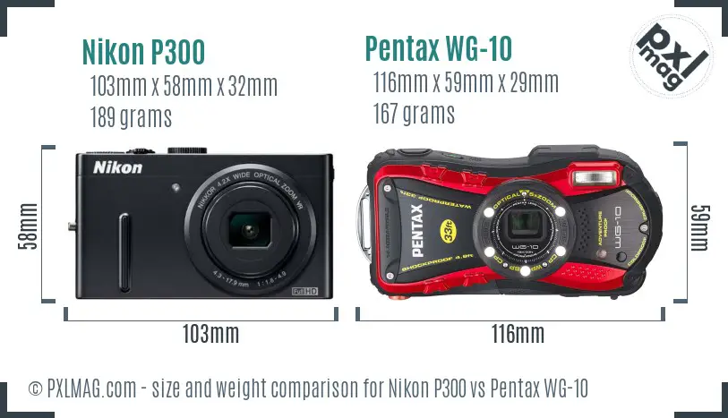 Nikon P300 vs Pentax WG-10 size comparison Nikon P300 vs Pentax WG-10 size comparison