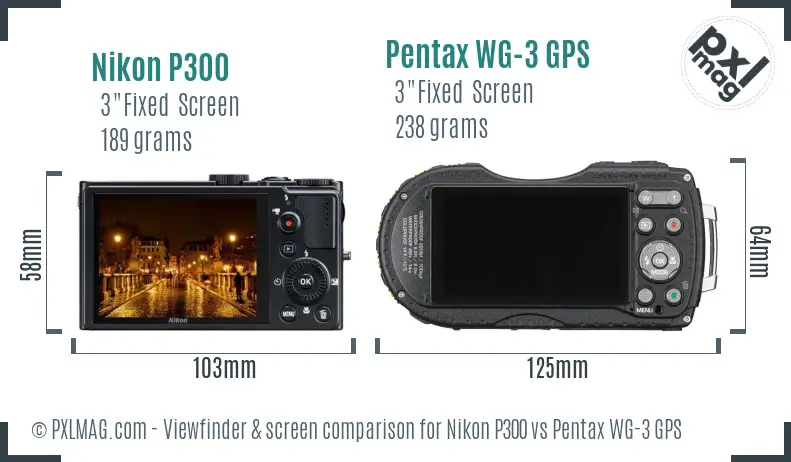 Nikon P300 vs Pentax WG-3 GPS Screen and Viewfinder comparison