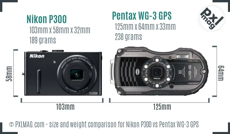 Nikon P300 vs Pentax WG-3 GPS size comparison