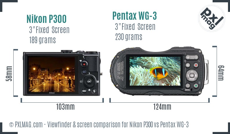 Nikon P300 vs Pentax WG-3 Screen and Viewfinder comparison