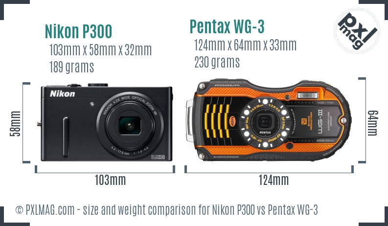 Nikon P300 vs Pentax WG-3 size comparison
