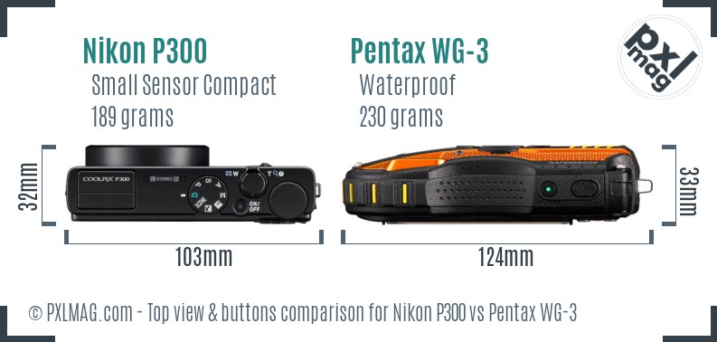 Nikon P300 vs Pentax WG-3 top view buttons comparison