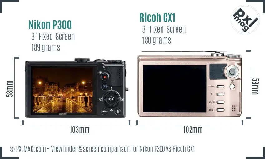 Nikon P300 vs Ricoh CX1 Screen and Viewfinder comparison