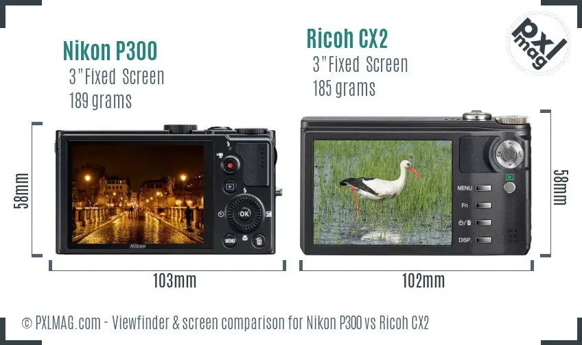 Nikon P300 vs Ricoh CX2 Screen and Viewfinder comparison