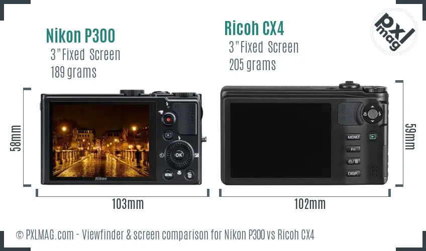 Nikon P300 vs Ricoh CX4 Screen and Viewfinder comparison
