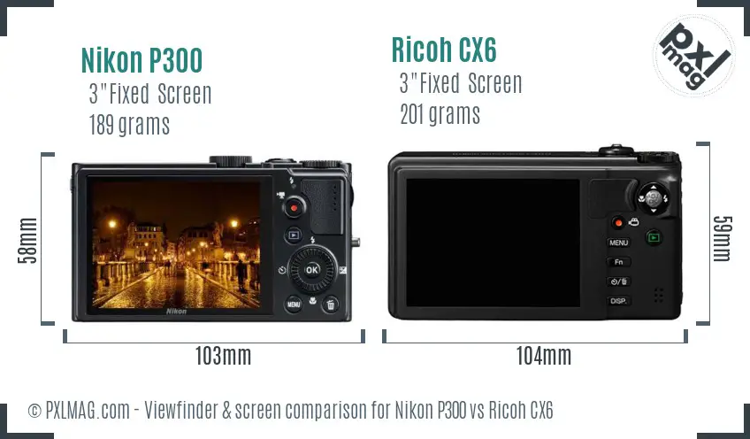 Nikon P300 vs Ricoh CX6 Screen and Viewfinder comparison