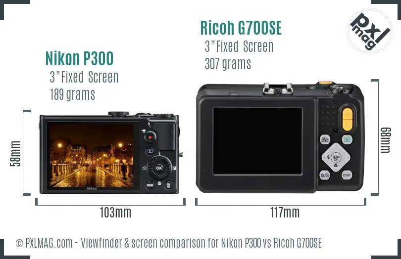 Nikon P300 vs Ricoh G700SE Screen and Viewfinder comparison