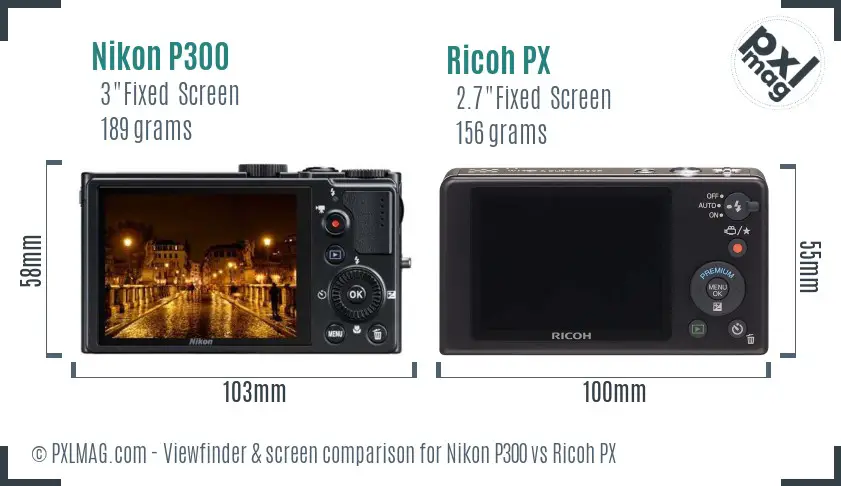 Nikon P300 vs Ricoh PX Screen and Viewfinder comparison