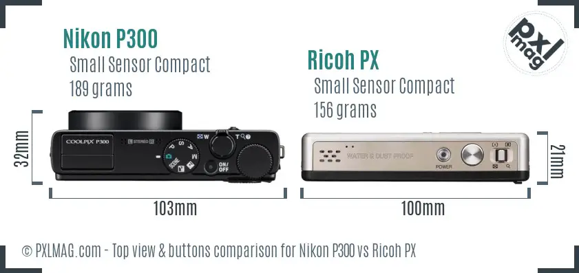 Nikon P300 vs Ricoh PX top view buttons comparison