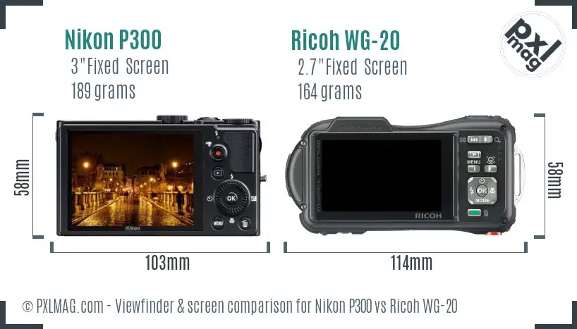 Nikon P300 vs Ricoh WG-20 Screen and Viewfinder comparison
