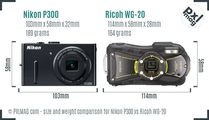 Nikon P300 vs Ricoh WG-20 size comparison Nikon P300 vs Ricoh WG-20 size comparison