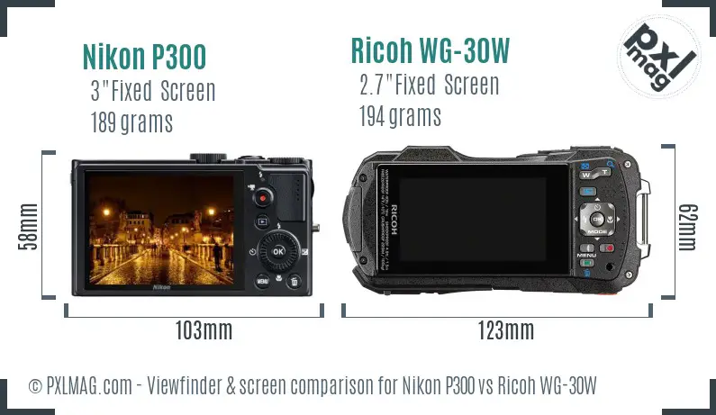 Nikon P300 vs Ricoh WG-30W Screen and Viewfinder comparison