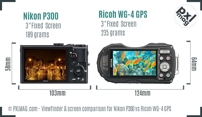 Nikon P300 vs Ricoh WG-4 GPS Screen and Viewfinder comparison