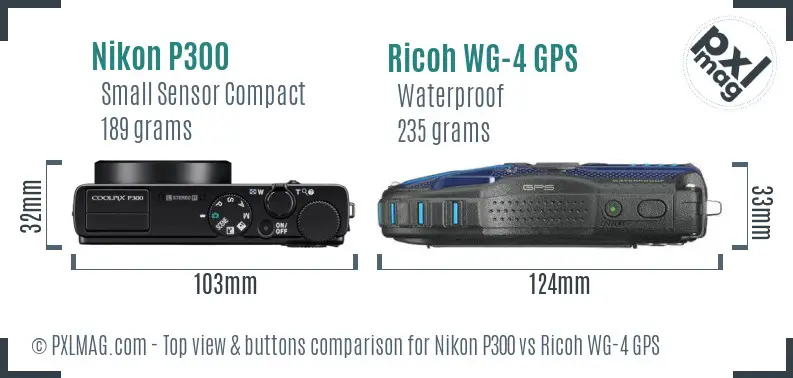 Nikon P300 vs Ricoh WG-4 GPS top view buttons comparison