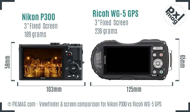 Nikon P300 vs Ricoh WG-5 GPS Screen and Viewfinder comparison