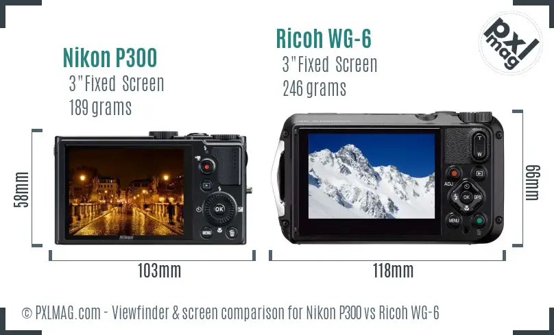 Nikon P300 vs Ricoh WG-6 Screen and Viewfinder comparison