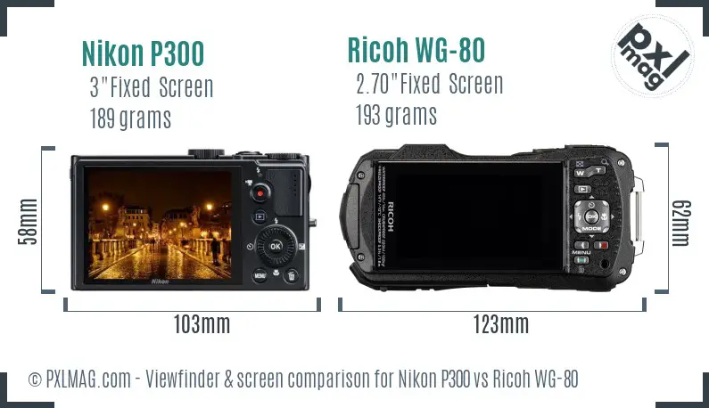 Nikon P300 vs Ricoh WG-80 Screen and Viewfinder comparison