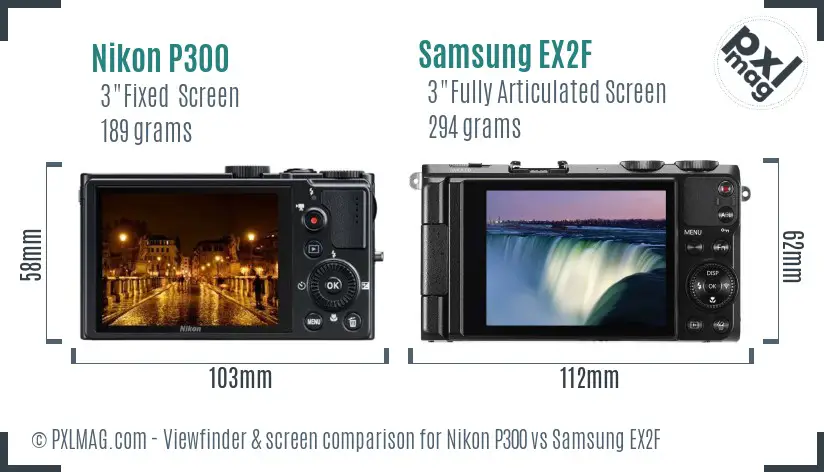 Nikon P300 vs Samsung EX2F Screen and Viewfinder comparison
