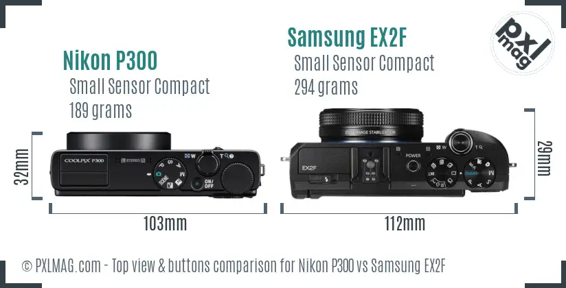 Nikon P300 vs Samsung EX2F top view buttons comparison