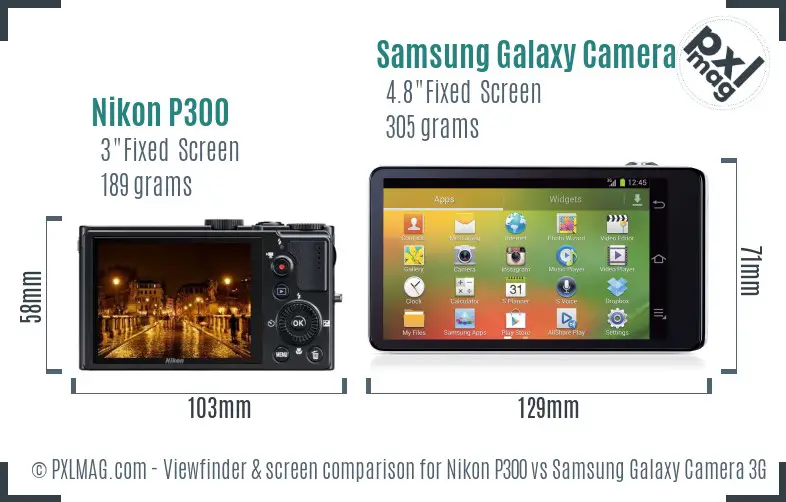 Nikon P300 vs Samsung Galaxy Camera 3G Screen and Viewfinder comparison