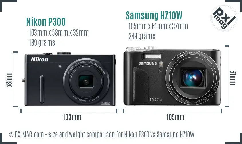 Nikon P300 vs Samsung HZ10W size comparison Nikon P300 vs Samsung HZ10W size comparison