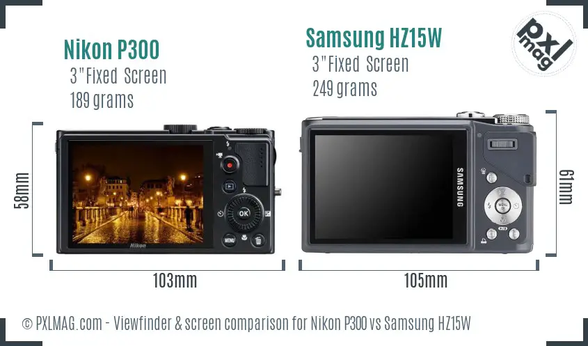 Nikon P300 vs Samsung HZ15W Screen and Viewfinder comparison