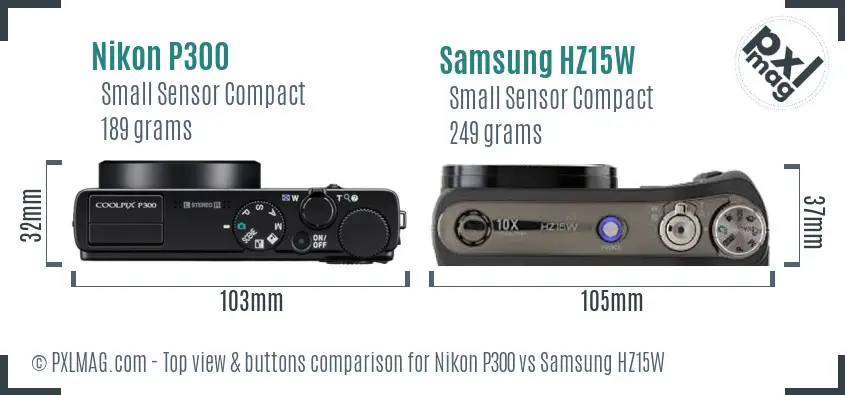 Nikon P300 vs Samsung HZ15W top view buttons comparison