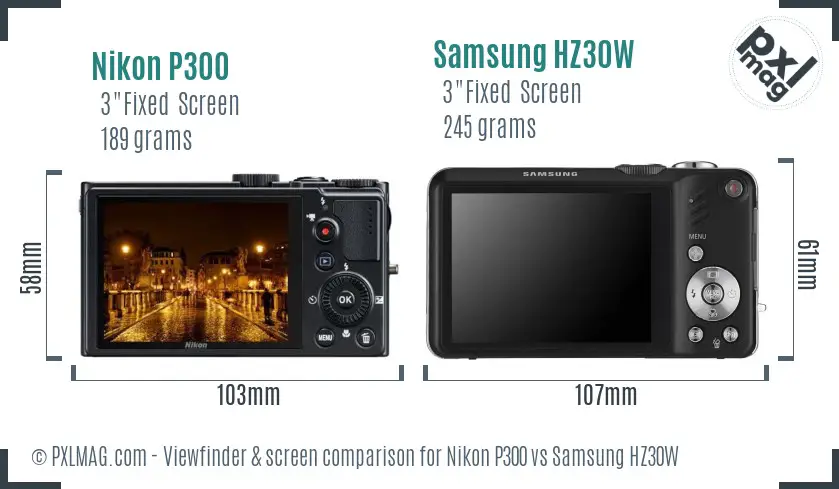 Nikon P300 vs Samsung HZ30W Screen and Viewfinder comparison