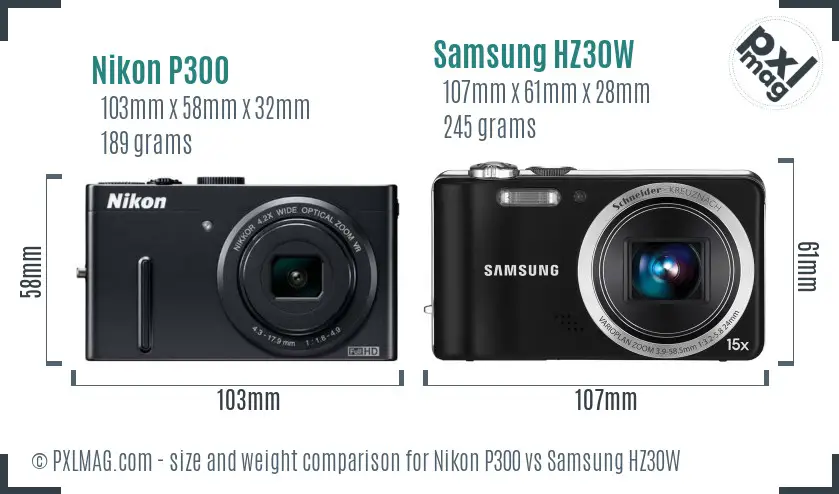 Nikon P300 vs Samsung HZ30W size comparison Nikon P300 vs Samsung HZ30W size comparison